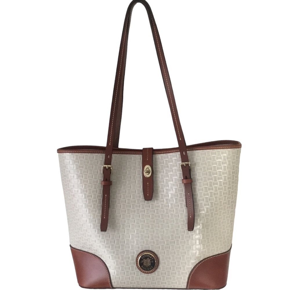 Dooney & Bourke Weave Tote Tan Leather Trim Logo Shoulder Bag
